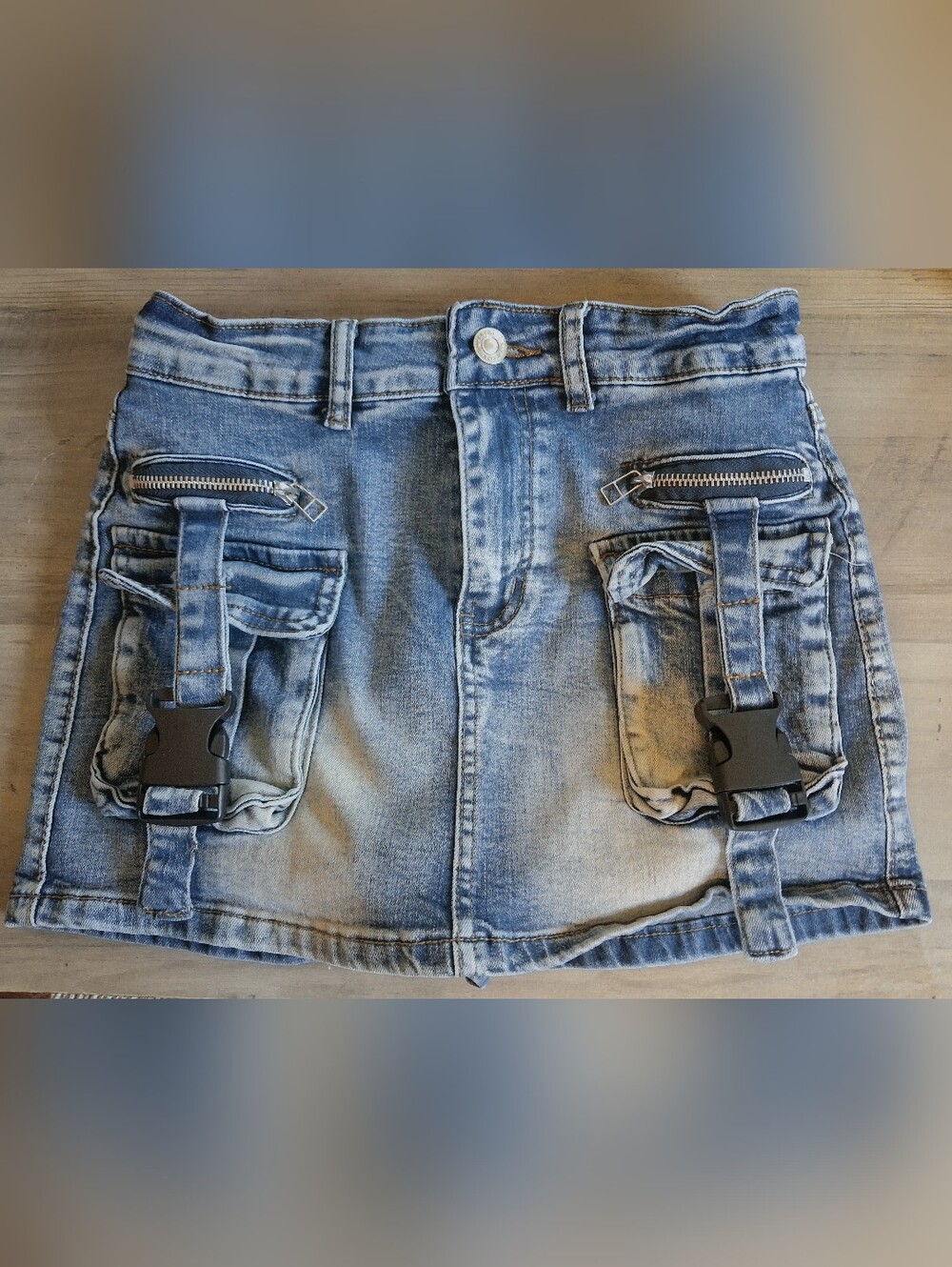 Kids Denim Skort with Utility Pockets - Light Blue